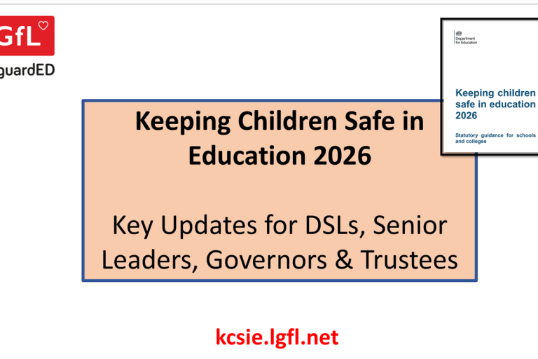 Image of front slide in deck with title 'KCSIE 2026 key updates for DSLs, Senior leaders, governors and trustees'