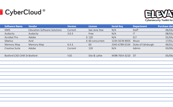 Screenshot of Example Software Register