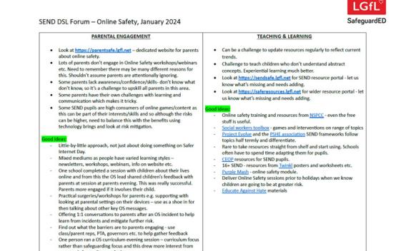 Notes from second SEND DSL Forum regarding online safety