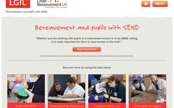 Screenshot of Child Bereavement website homepage displaying resources