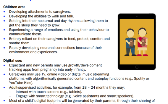 A list of the digital milestones for birth to 2 years