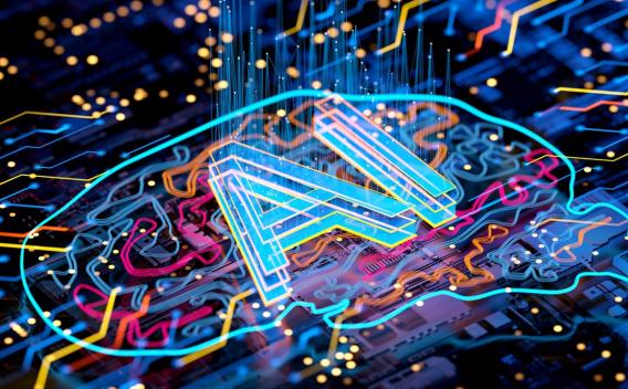 image of colourful brain and word 'AI'