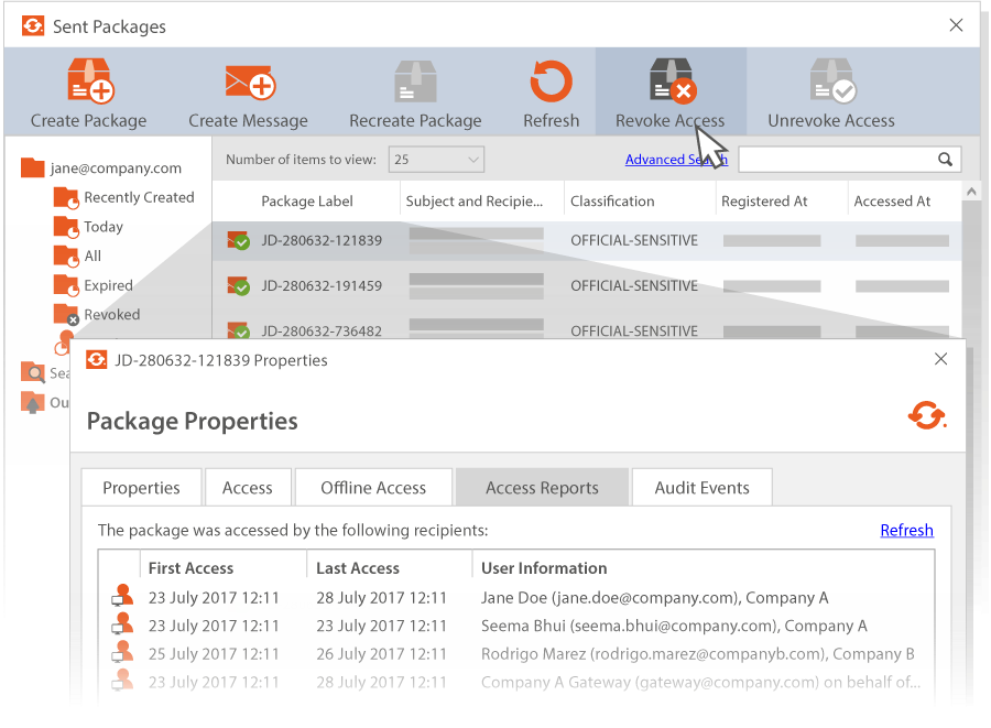 Egress message revocation screenshot