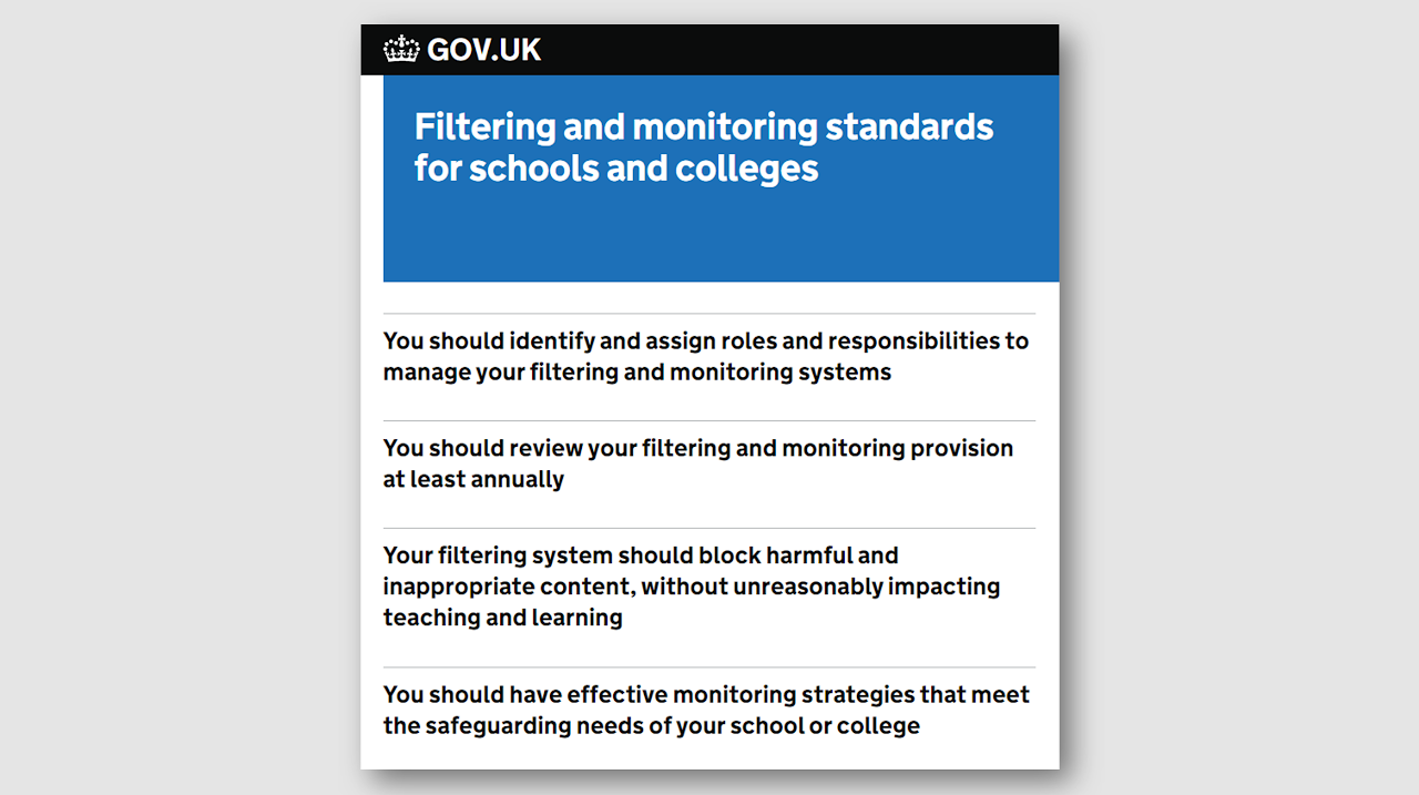 Filtering and monitoring standards for schools and colleges