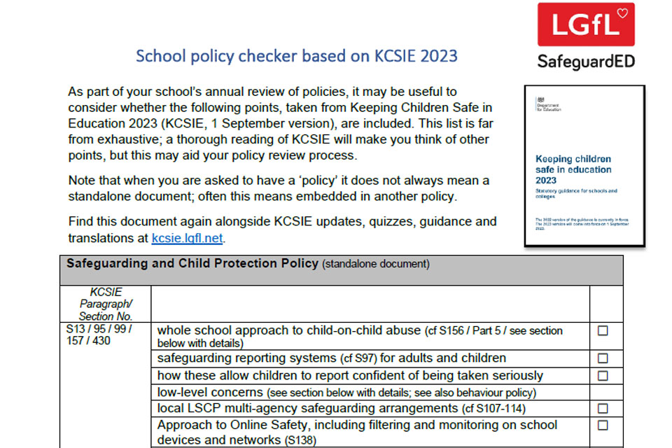 KCSIE 2023 Policy Checking Tool