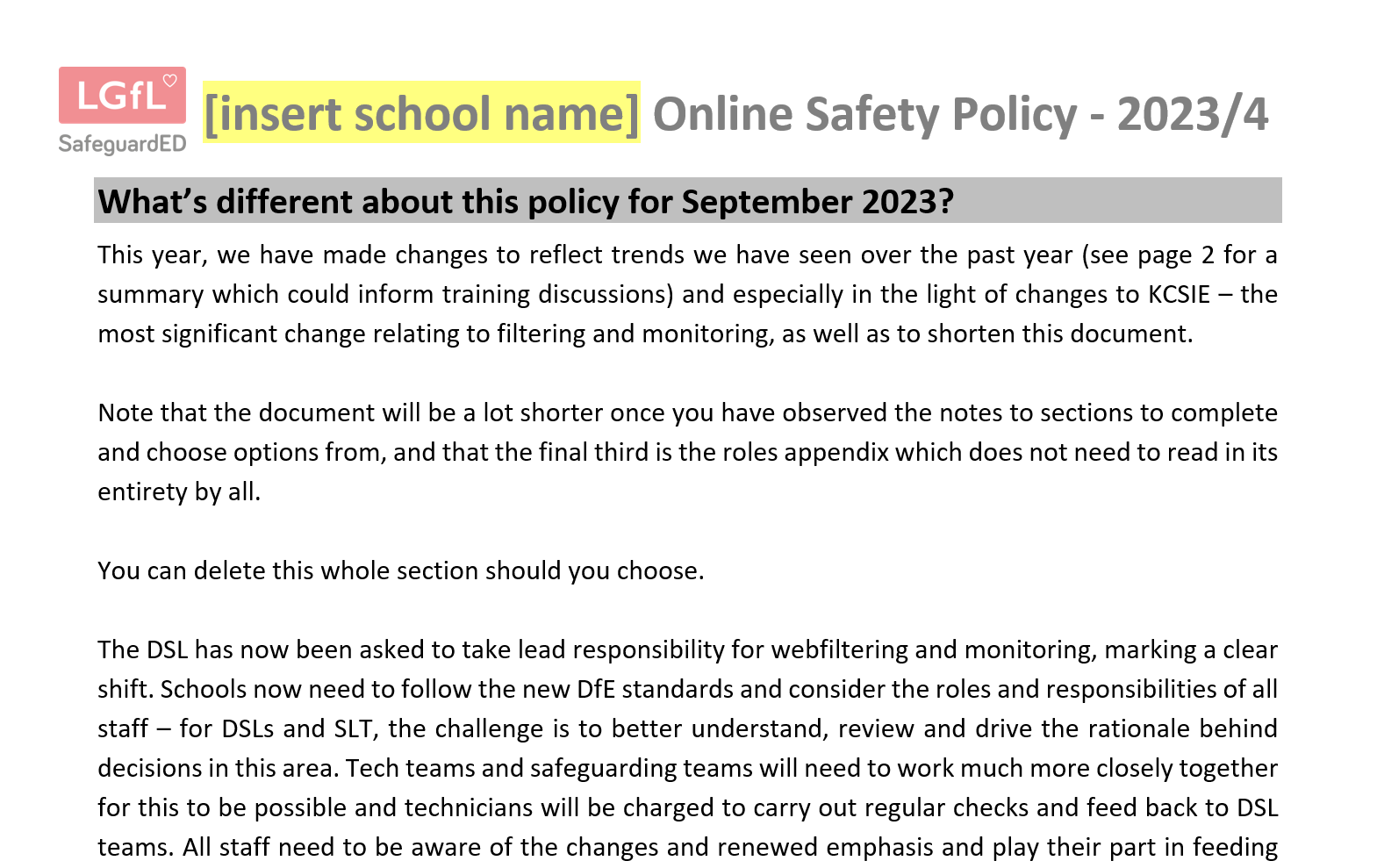 Online Safety Policy Template