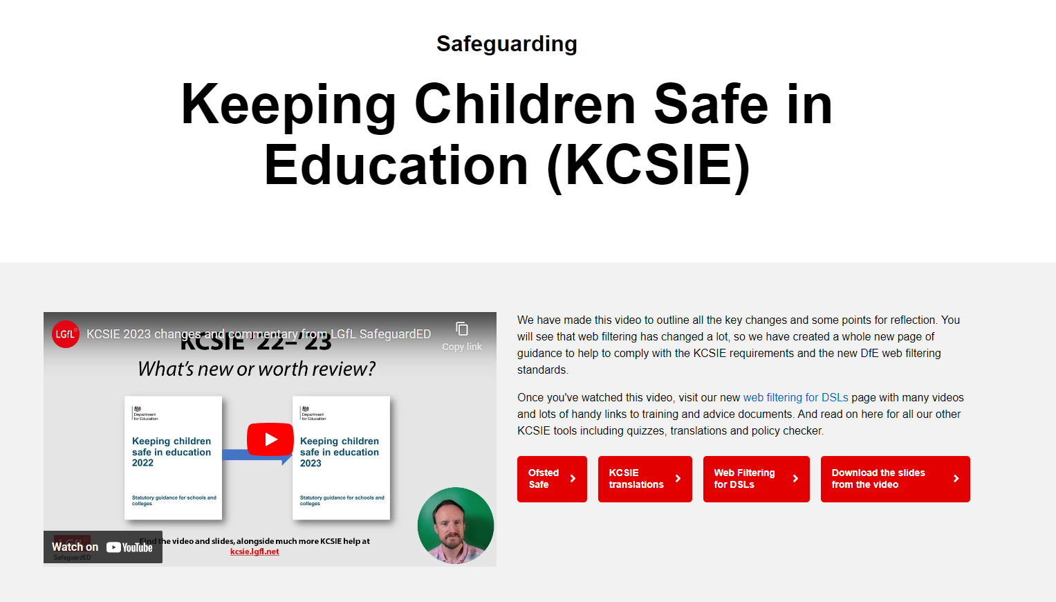 Keep Children Safe in Education LGfL Webpage