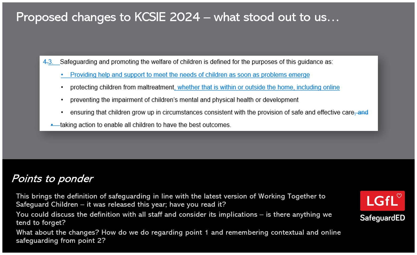 slide detailing one proposed change to KCSIE 2024